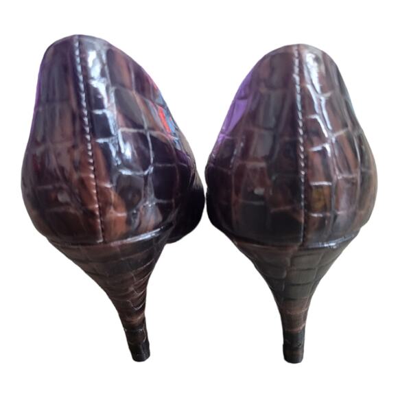 Alligator Print Open Toe 4" High Heels Size 7.5 Brown - Picture 3 of 8